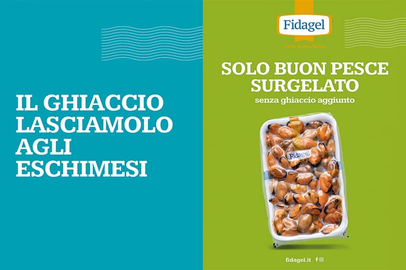 Industria01 cura campagna teaser Fidagel: pesce senza ghiaccio aggiunto